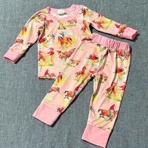 Pink Cowgirl Horse Print Pajama Set 6-12 Months